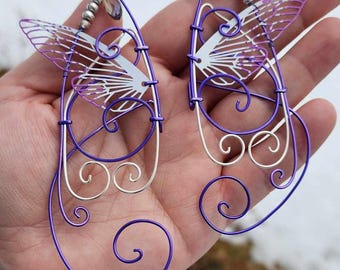 Lavender Butterfly Wing Elf Ear Cuffs: Silver Cosplay Ear Clip Set