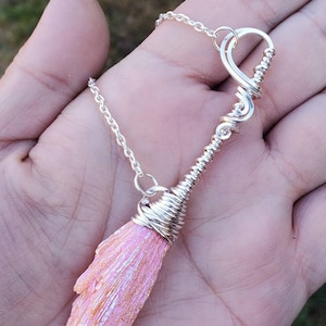 Peach Aura Witch Broom SilverPlated, Magical Icon, Witch Talisman, Broom Amulet