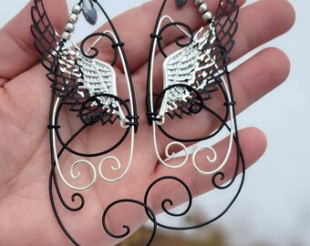 Black Valkyrie Wing Elf Ear Cuffs: Fantasy Cosplay Clip On Earrings