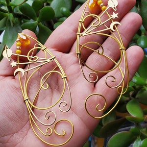 Gold Planet, Moon & Stars Elf Ear Cuffs: Fantasy Cosplay Earrings
