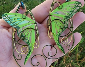 Lime Green Luna Moth Elf Ear Cuffs