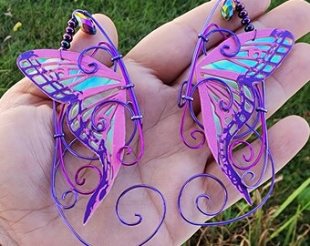 Pink Purple Luna Moth Elf Ear Cuffs