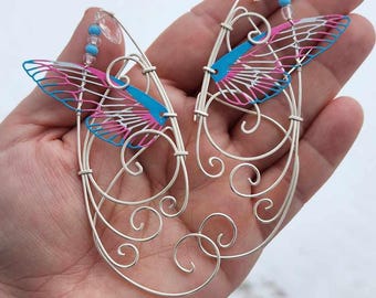 Trans Pride Butterfly Wing Elf Ear Cuffs: Fantasy Cosplay Jewelry