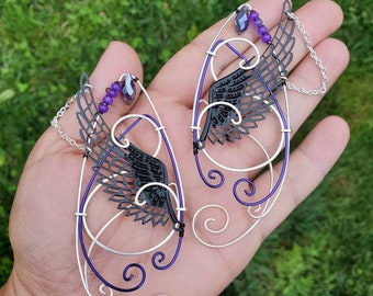 Wing Ear Cuffs: Silver, Purple & Black, Cosplay Fairy  display picture 1