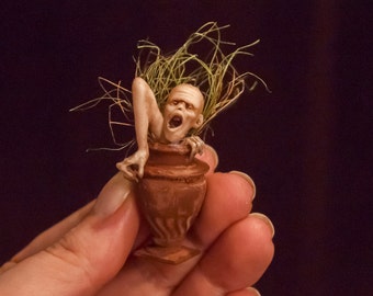 Artisan miniature zombie in vase. 1/12 scale miniatures in steampunk gothic horror vintage style doll house