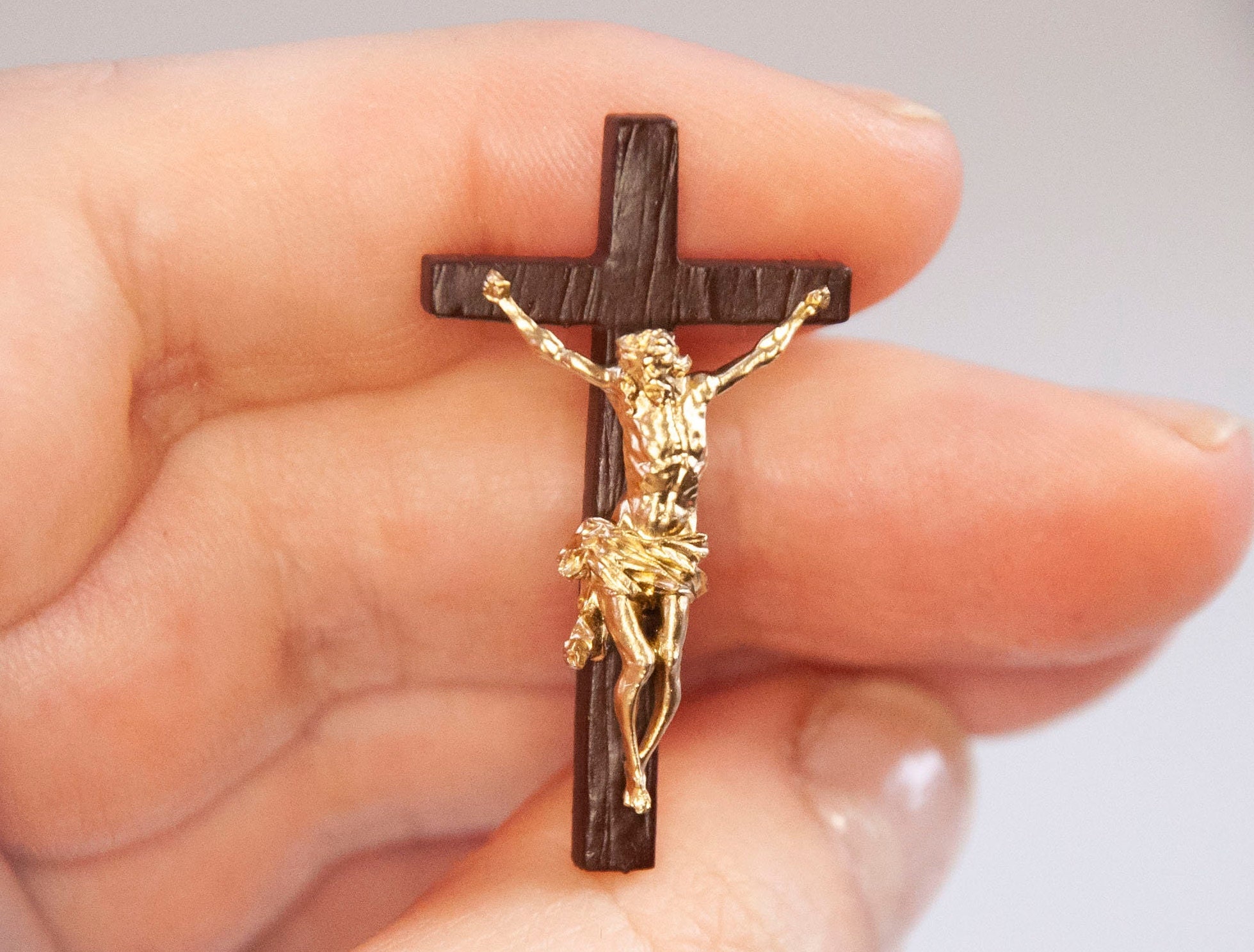 Dollhouse artisan wall Crucifix miniature handmade toy. Wall hanging cross 1/12 miniature. Gothic vintage bible style for church diorama