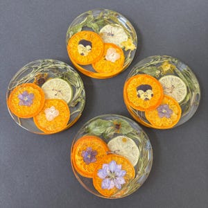 Summer Fruit Resin Coasters - Set of 2 or 4, Handmade 4-Inch Citrus & Floral Decor with Freeze-Dried Accents, Unique Gift Idea