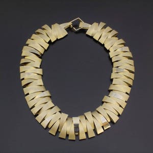 Striking Vintage Choker Necklace Gold-Tone Metal Collar Egyptian Revival Inspired Mid-Century Modern Modernist Costume Jewelry