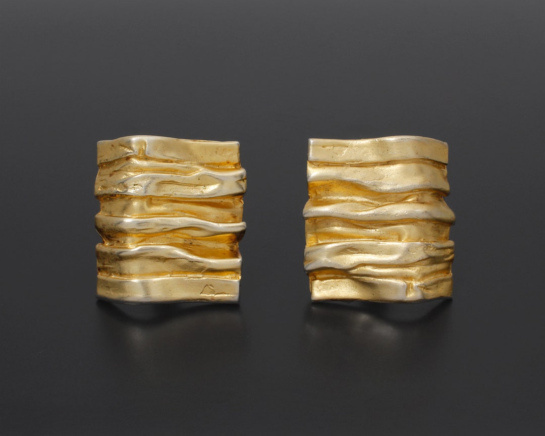 Boucles D'oreilles Clips Vintage 'Une Ligne Paris' Argenté Années 90 - Occasion
