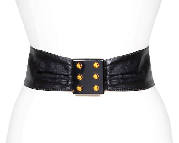 Rich Vintage 1980s Belt Cinch Waist Style Black L… - image 1