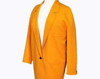 Blazer vintage Genny Boyfriend Blazer Style souci jaune Orange en laine Style oversize des années 80 des années 90 époque Gianni Versace fabriqué en Italie taille moyenne