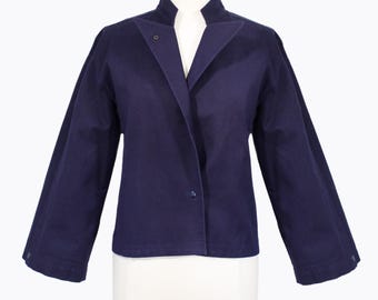 Kurtka Claude Montana Paris Vintage w stylu awangardowym, granatowa, bawełniana, szerokie rękawy, lata 80., wczesny projekt Montany, wyprodukowano we Włoszech, rozmiar S