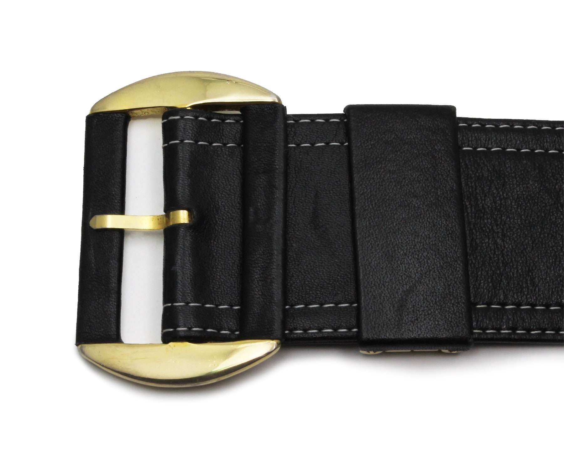 Charles Jourdan Gold And Black Waist Belt Euro 65- Charles Jourdan Black Patent Leather Belt Size 80 cm main image 2