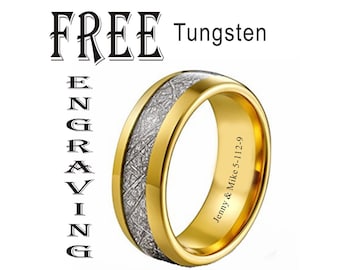 Tungsten Gold Silver Meteorite  Personalized Tungsten Doom Ring Band, Wedding Engagement Ring, Custom Couple Rings-Wide 8mm