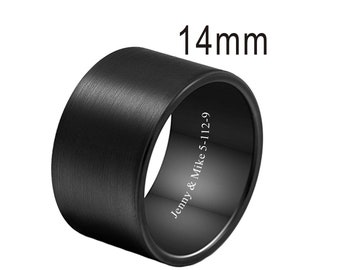 14 mm Tungsten Black Personalized Tungsten  Flat Top Ring Band, Wedding Engagement Ring, Custom Couple Rings-Wide 14mm