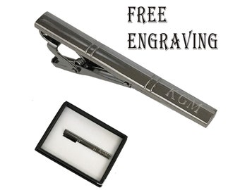 Birthday gift-Personalized Tie Clip,Tie Bar, Engraved Custom Monogrammed Stainless Steel Tie Clips-Gift for him, Gift for men-Gun metal