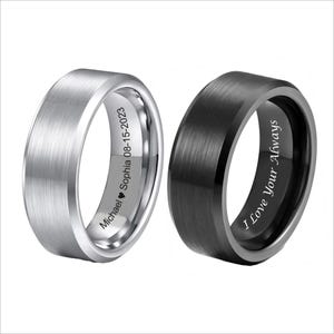 Personalized Mens Tungsten Wedding Band, SILVER BLACK Wedding Tungsten Ring,  Male Wedding Band, Custom Engraved Mens Ring,  8MM Wide Ring
