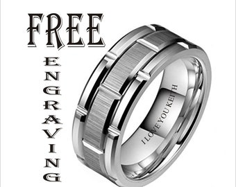 Personalized Engraved Silver Brick Tungsten Ring  Custom Promise Ring, Men Ring, Custom Wedding Bands , Rings-Wide 8mm