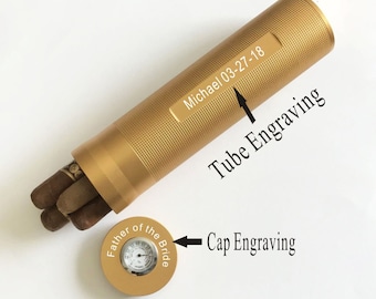 Weihnachten, Jubiläum, Geburtstagsgeschenk für ihn, Geschenk für Männer - personalisiert, graviert, benutzerdefinierte Gold Beschichtung Reise Zigarre Fall und Humidor Tube