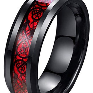 Personalized Tungsten Ring Carbon Fiber Blue Red Celtic Dragon Custom ...