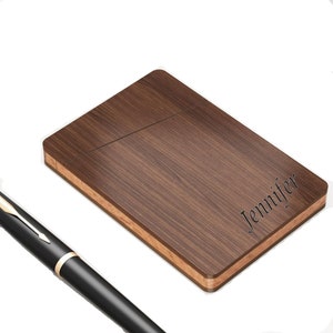 Personalized BUSINESS CARD CASE Holder Engraved Wood Wooden Cards Case Holder for Wedding Groomsman Bridesmaid Her Him Dad Gifts image 6