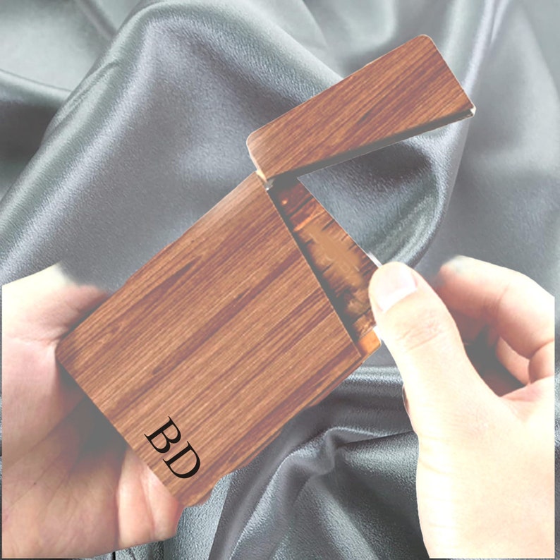 Personalized BUSINESS CARD CASE Holder Engraved Wood Wooden Cards Case Holder for Wedding Groomsman Bridesmaid Her Him Dad Gifts image 4