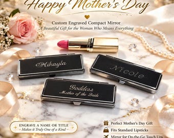 Personalized Metal Lipstick Case with Mirror – Custom Engraved Gift for Mom , Her.