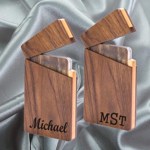 Personalized BUSINESS CARD CASE Holder Engraved Wood Wooden Cards Case Holder for Wedding Groomsman Bridesmaid Her Him Dad Gifts image 3