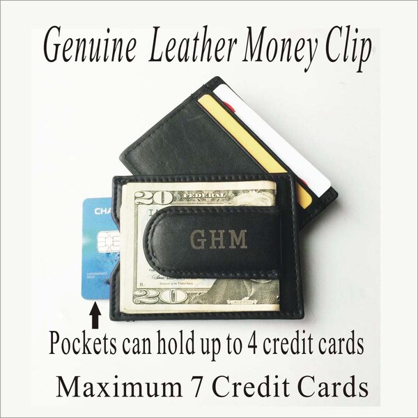 Retirement gift- Personalized Genuine Leather Money clip wallet , Engraved Money clip  - Gift for him, for men