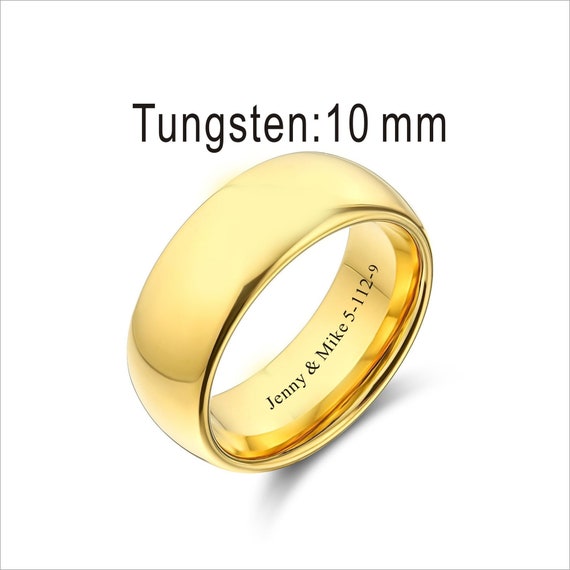 10 Mm Tungsten Gold Polished Personalized Tungsten Gold Ring Band