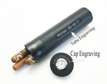 Holidays , Christmas , Birthday gift -Personalized ,Engraved, Custom Black Matte Travel Cigar Case and Humidor Tube -Gold