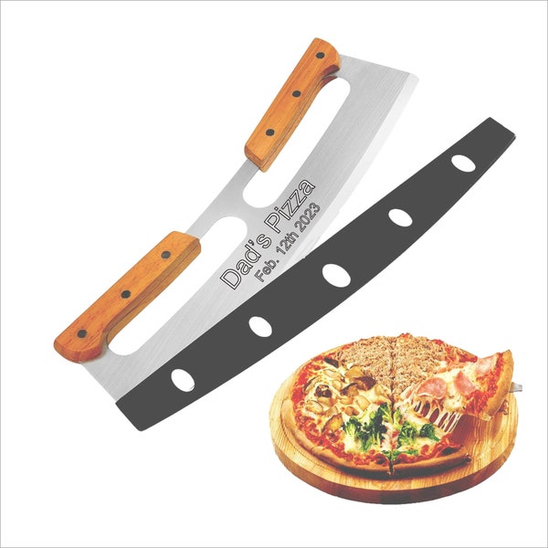 Father's Day ,Anniversary Gift for Dad , for Husband -Personalized PIZZA AXE CUTTER Wheel Rocker Peel , Custom Engraved Cooking Kitchen Home