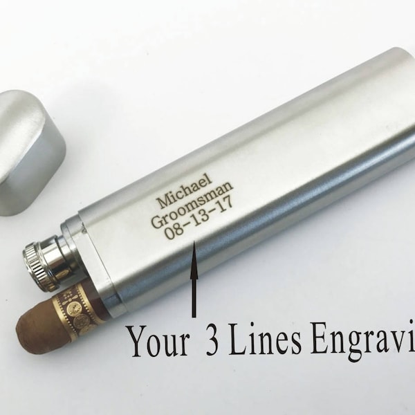 Christmas, Anniversary, Birthday, Father's day gift for him, gift for men -Personalized Engraved Stainless Steel Cigar Case , Tube & Flask