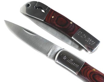 Personalized Wood Handle Pocket Knife, Engraved Anniversary Gift