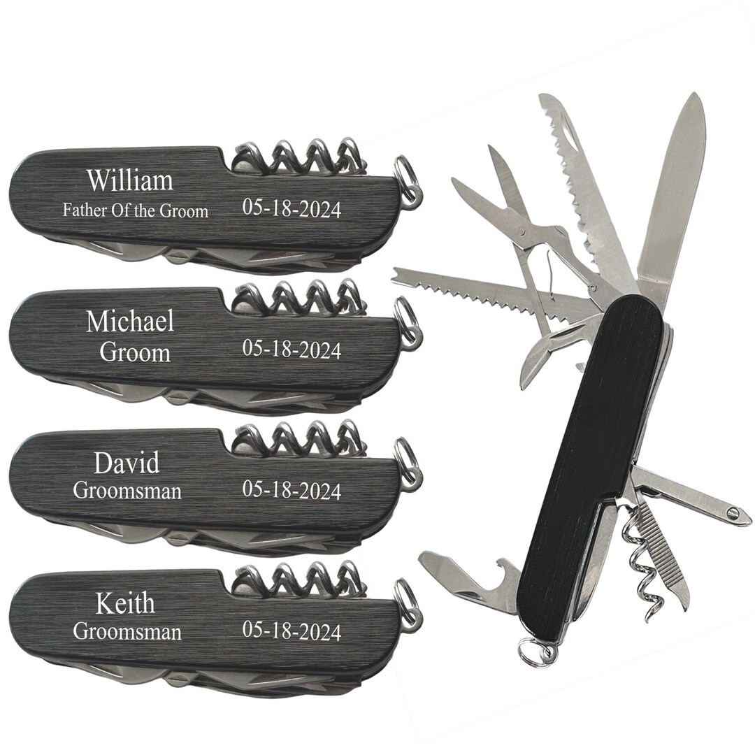 Set of Groomsmen Gifts bulk Discount Custom Engraved 11 Functions Multitool Pocket Knife for