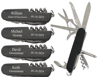 Set of Groomsmen Gifts- Personalized Pocket Knife for Groomsman | Custom Groomsman Gift Idea, Engraved 11 Functions Multi-Tool