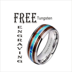 Tungsten Silver Koa Wood  Abalone Shell Personalized Tungsten Wood Abalone Tungsten Ring, Two Tone, Men Ring, Custom Couple Rings-Wide 8mm