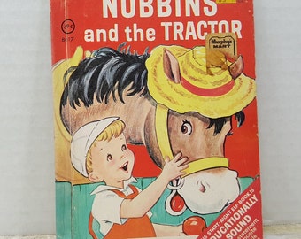 Nubbins y el tractor, 1951, Rand McNally, Right Start Elf Book, libro infantil vintage