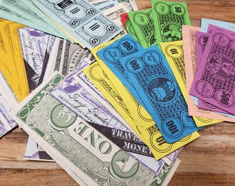 Lot of 100+ Random Play Money, 1960s-1980s, Junk journal, mixed media, scrapbooking