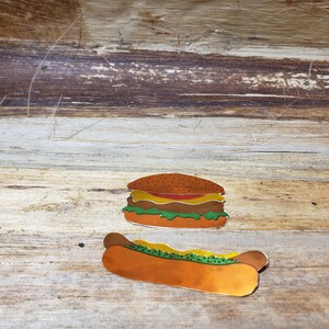 Vintage Nambly Studios Stickers 1980s hamburger and hot dog, vintage stickers , illuminations