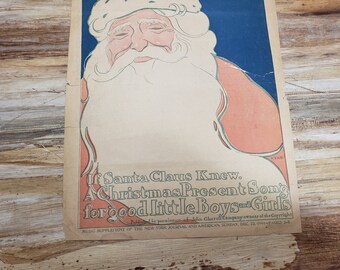 Antique Santa Music Cover Art. 1901 , ephemera christmas