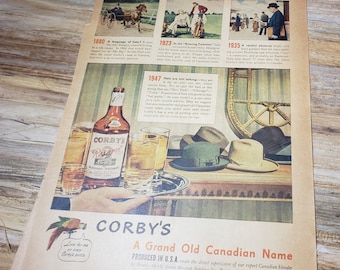 Anuncio de licor vintage Anuncio de mediados de siglo Whisky y whisky Corbys, 1947
