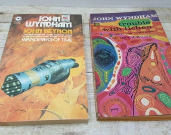 Vintage Science Fiction, John Wydham, set of 2, 1960s-1970s, Wanderers of Time, Trouble with Lichen, vintage sci fi