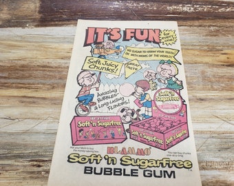 Anuncio vintage de chicles Blammo de los años 70, anuncio de cómic vintage