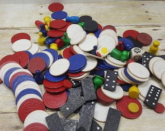 Wood Game Pieces, Destash, Large lot, vintage game pieces