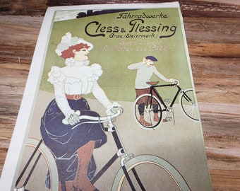 Affiche publicitaire vintage pour bicyclettes, deuxième publicité des années 40 au verso