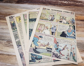 Conjunto de 10 páginas de cómics vintage de 1970, paquete variado, efímeros de cómics