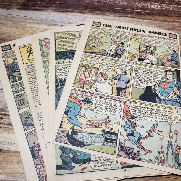Set of 10 vintage Comic pages 1970 , Variety pack, Comic book ephemera
