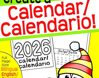 2026 and 2025 BILINGUAL Spanish English Calendar Calendario Espanol Parent Christmas Gift Student Printable Classroom Calendar Activity SEC3