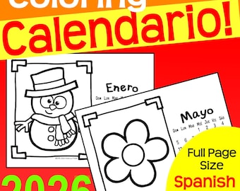2026 Coloring Calendar Spanish Language for kids to Color Parent Christmas Gift for Parents Monthly Printable Activity Digital Download SpCL